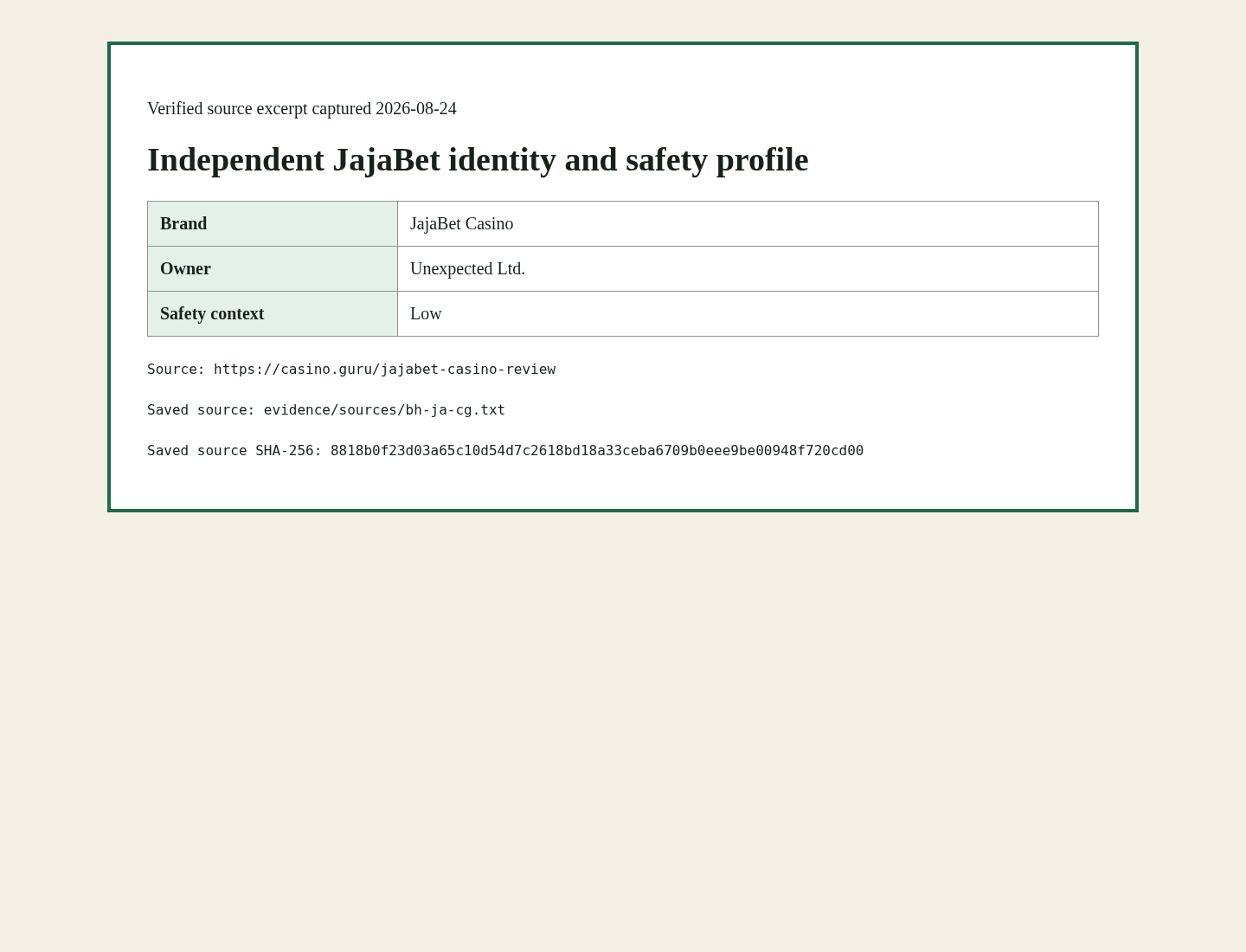 Независен контекстуален запис за JajaBet Casino